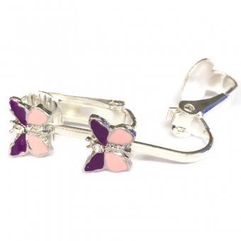 Clipoorbellen vlinder paars/lichtroze met glitter, knopje